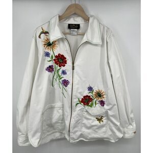 Bob Mackie Wearable Art Size 2x Embroidered Floral Hummingbird Full Zip Jacket